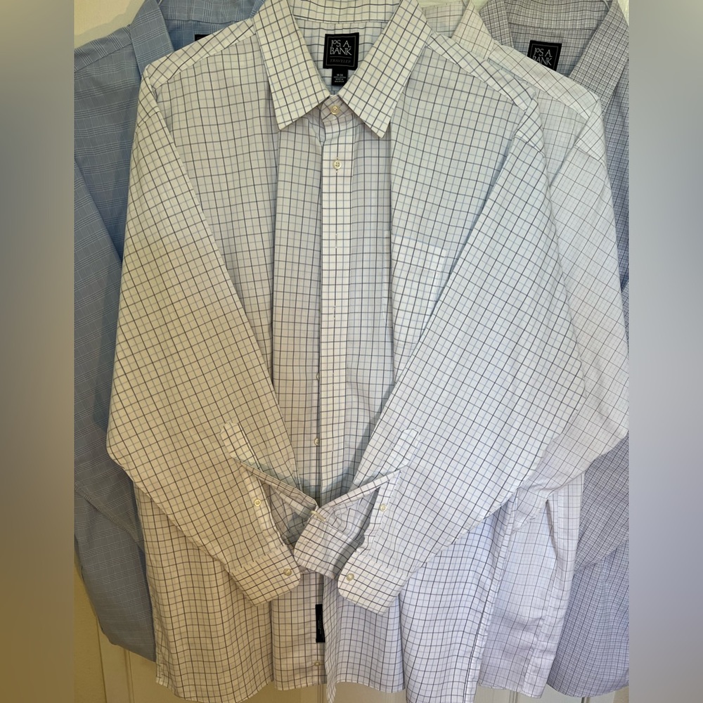 JosA Bank Traveler pattern dress shirt size 18/34; good used condition